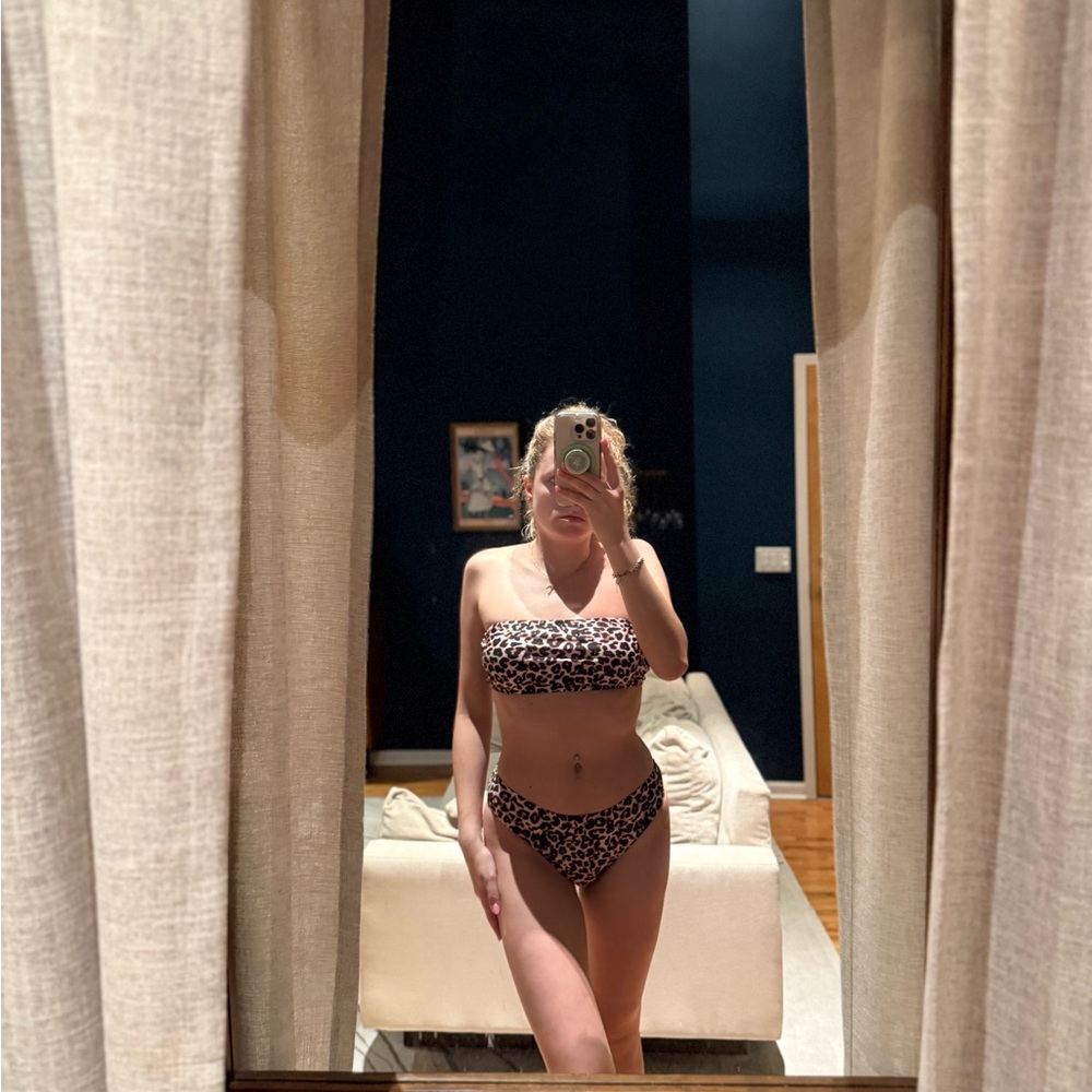 SHEIN Leopard Print Bandeau Bikini Set - Black and Brown